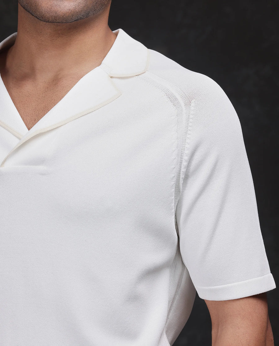 Rare Rabbit Men's Miri Off White Cotton Plain Regular Fit Half Sleeve Polo