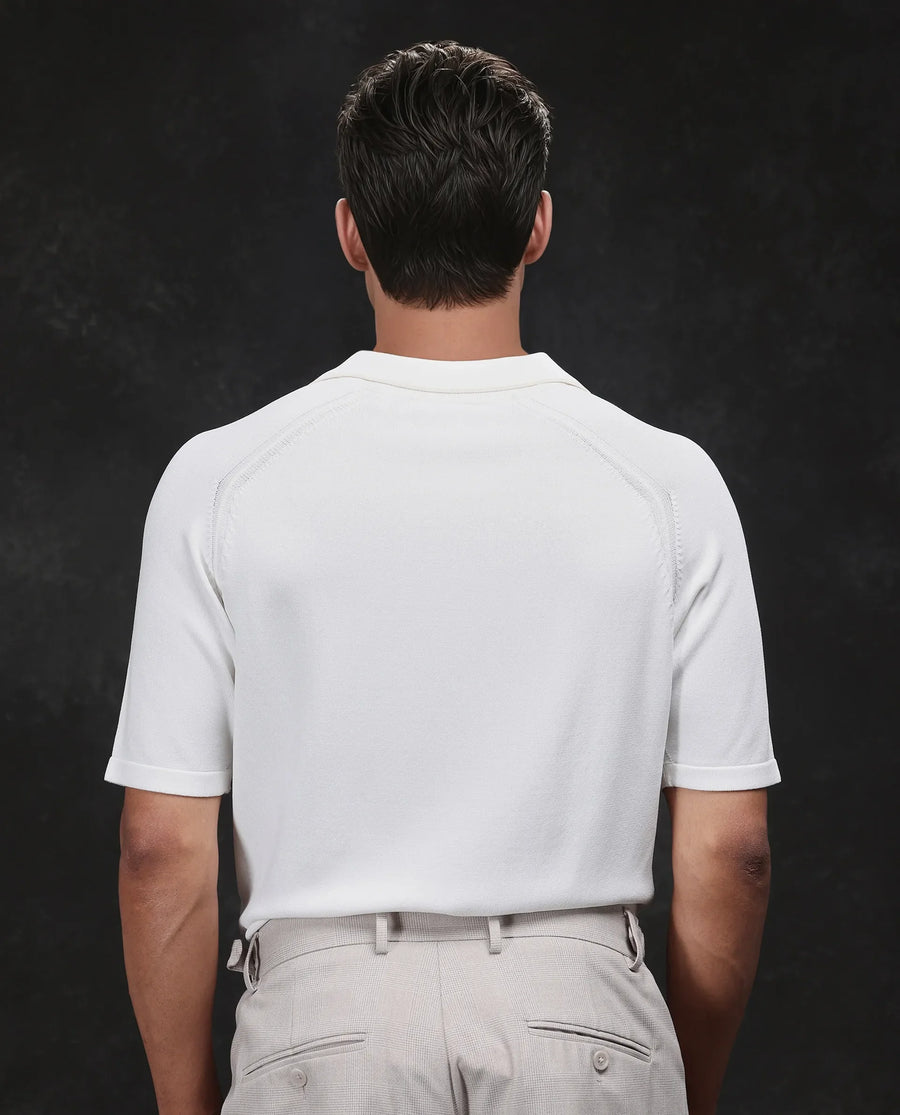 Rare Rabbit Men's Miri Off White Cotton Plain Regular Fit Half Sleeve Polo