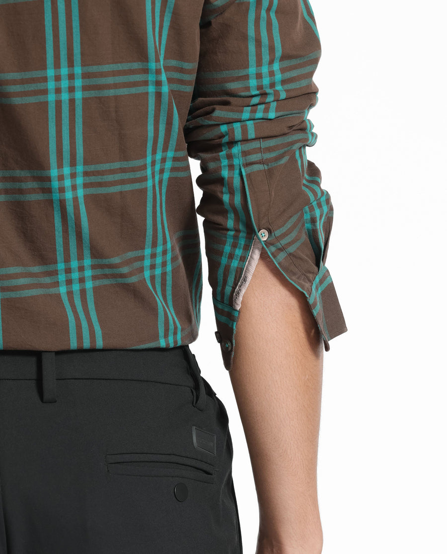 Rare Rabbit Men's Missy Brown Cotton Checked Print Regular Fit Full Sleeve Collared Shirt