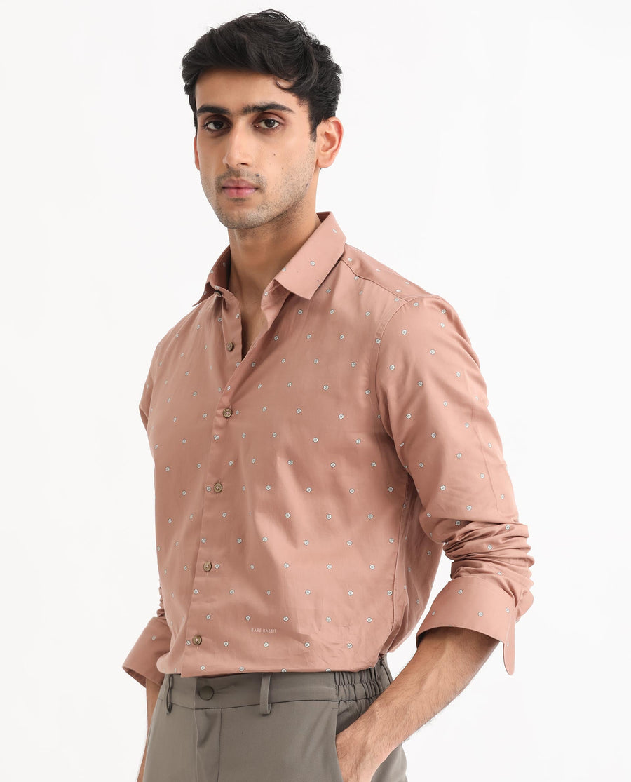 Rare Rabbit Men's Mita Pink Cotton Floral Print Regular Fit Full Sleeve Collared Shirt
