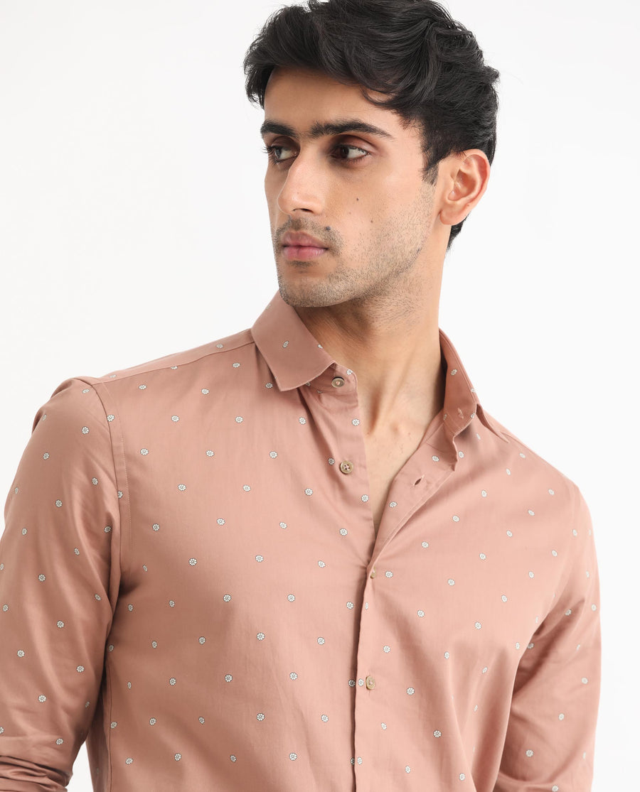Rare Rabbit Men's Mita Pink Cotton Floral Print Regular Fit Full Sleeve Collared Shirt