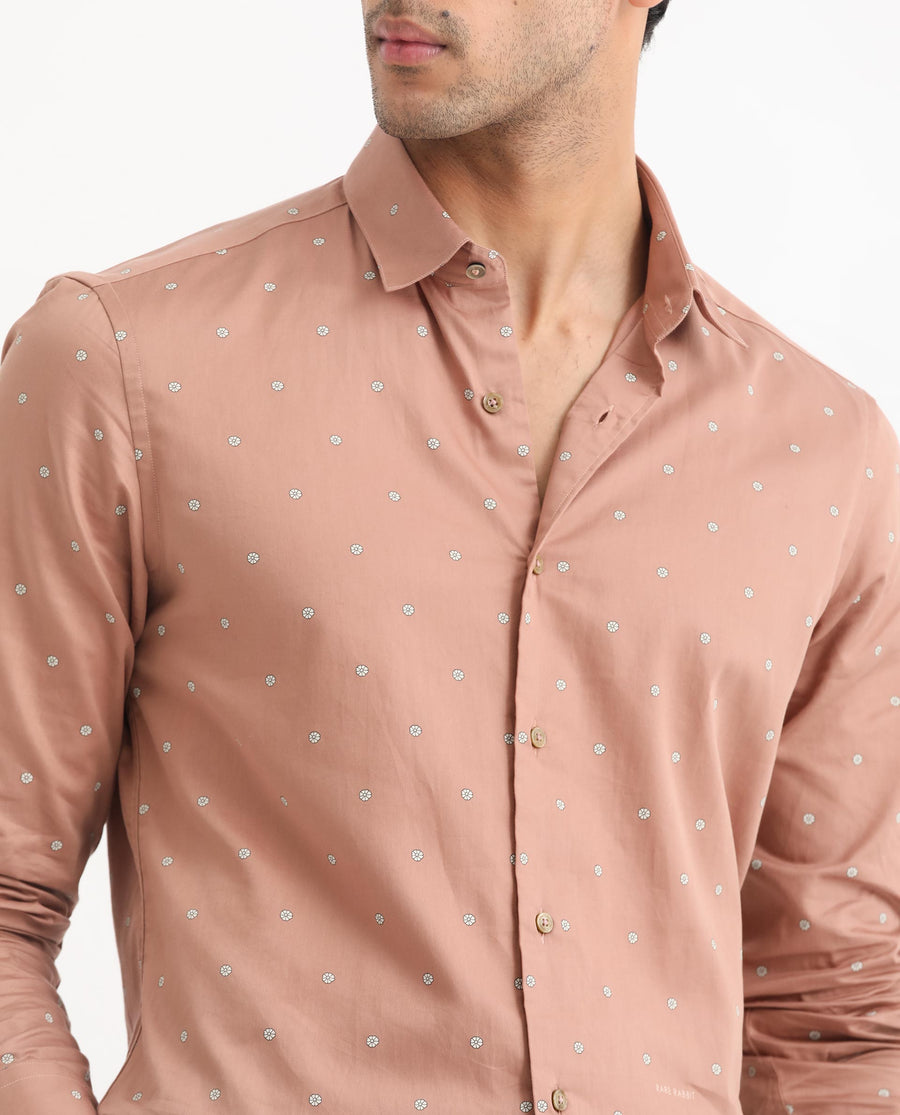 Rare Rabbit Men's Mita Pink Cotton Floral Print Regular Fit Full Sleeve Collared Shirt