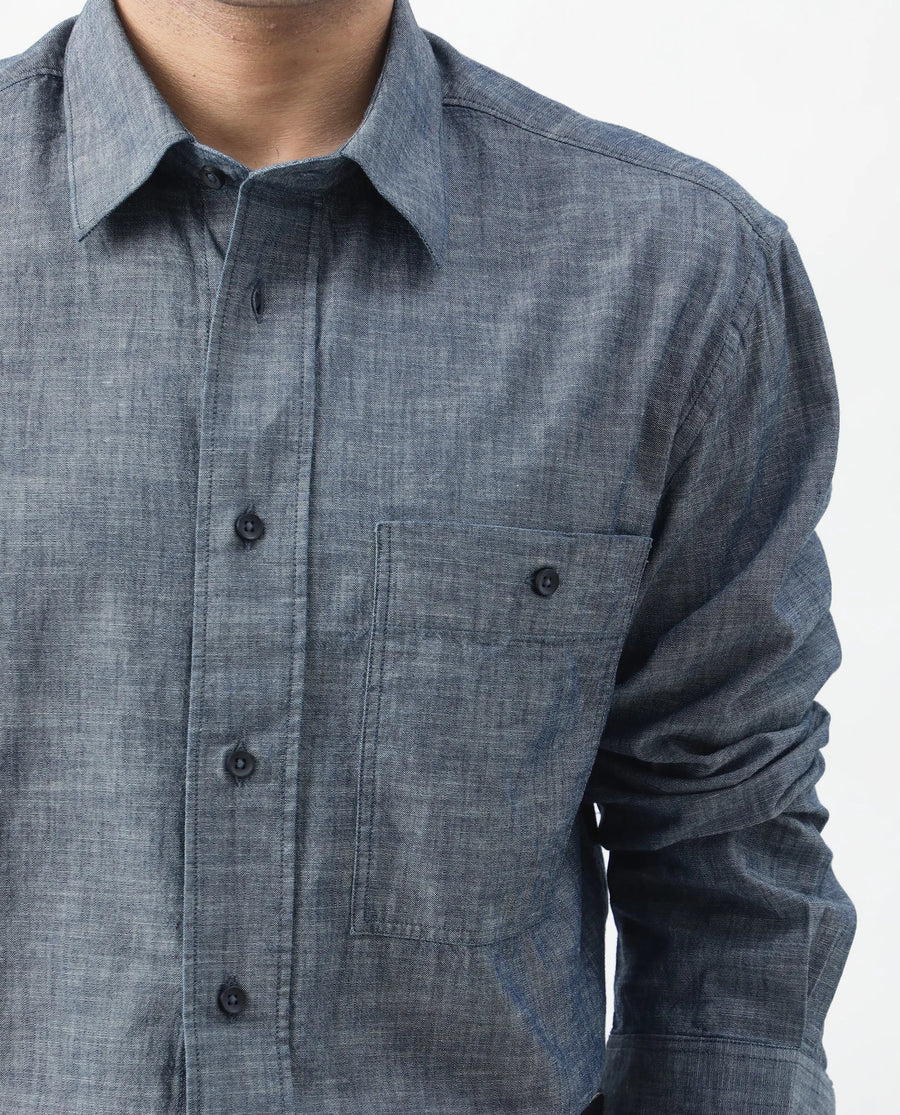 Rare Rabbit Men's Mivo Light Blue Cotton Plain Oversized Fit Full Sleeve Collared Shirt
