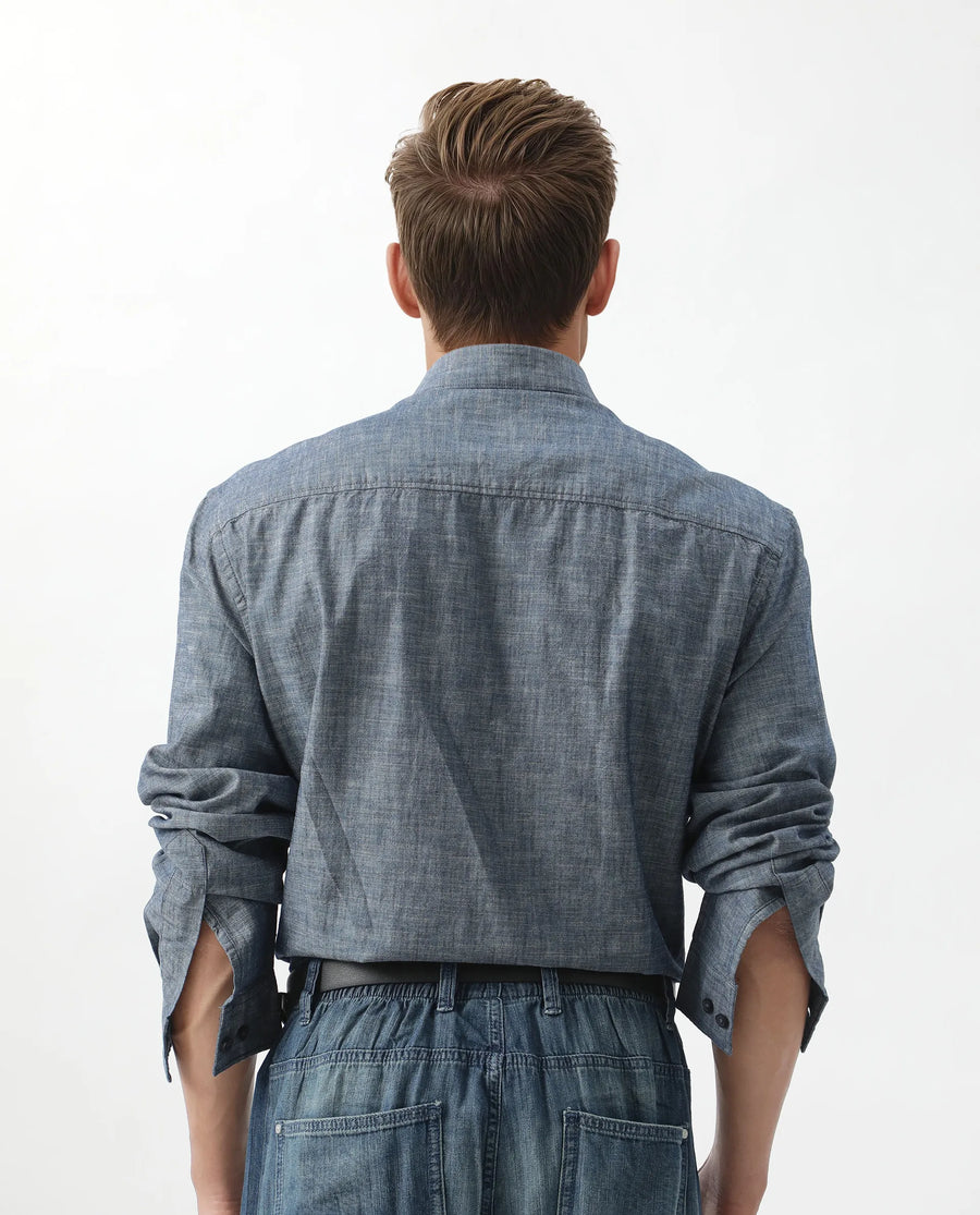 Rare Rabbit Men's Mivo Light Blue Cotton Plain Oversized Fit Full Sleeve Collared Shirt
