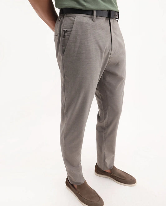Rare Rabbit Men's Mocron Grey Polyester Checked Print Regular Fit Trouser