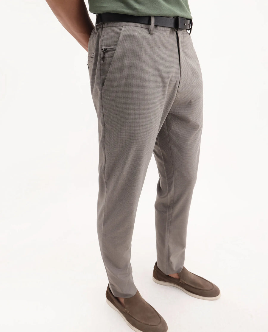 Rare Rabbit Men's Mocron Grey Polyester Checked Print Regular Fit Trouser