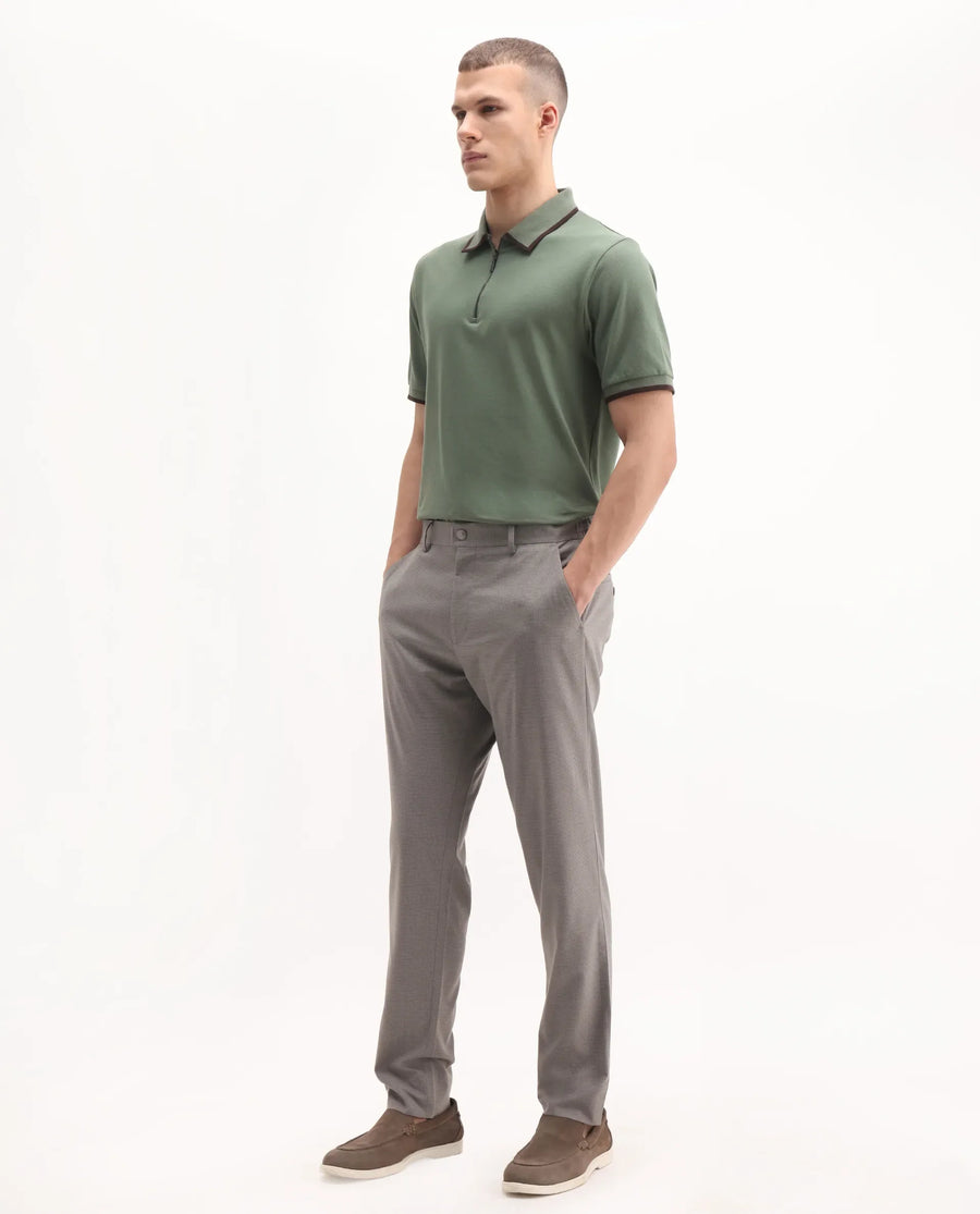 Rare Rabbit Men's Mocron Grey Polyester Checked Print Regular Fit Trouser