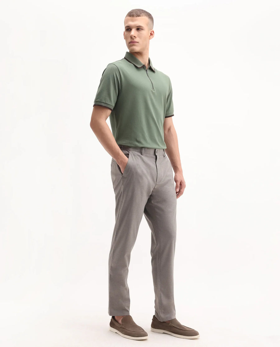 Rare Rabbit Men's Mocron Grey Polyester Checked Print Regular Fit Trouser