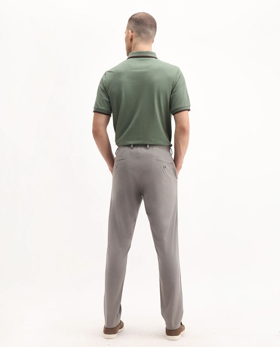 Rare Rabbit Men's Mocron Grey Polyester Checked Print Regular Fit Trouser