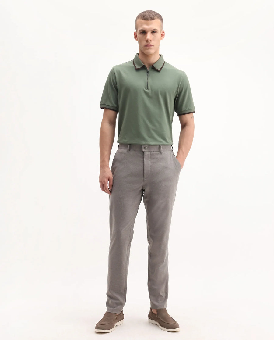Rare Rabbit Men's Mocron Grey Polyester Checked Print Regular Fit Trouser