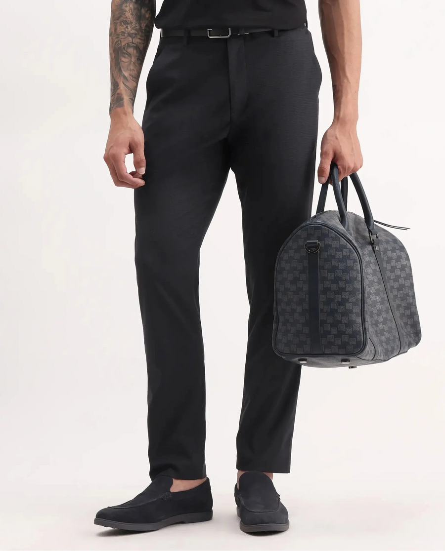 Rare Rabbit Men's Mocron Navy Polyester Checked Print Regular Fit Trouser