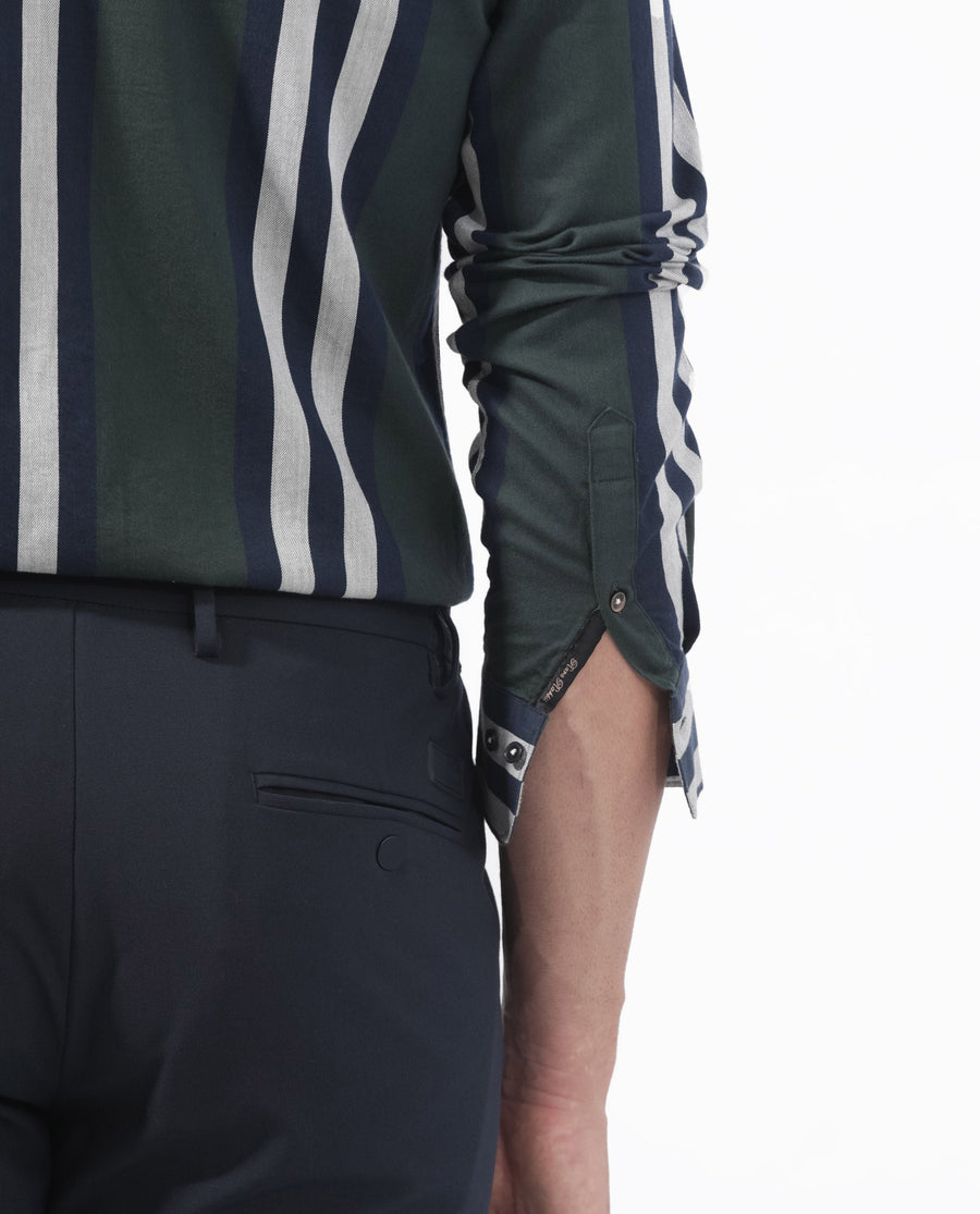 Rare Rabbit Men's Modena Dark Green Cotton Striped Print Regular Fit Full Sleeve Collared Shirt