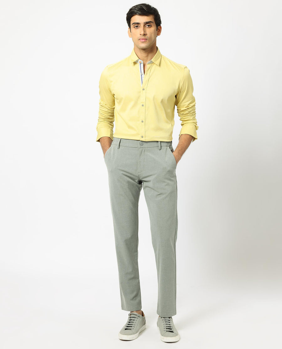 Rare Rabbit Men's Mond Yellow Cotton Plain Regular Fit Full Sleeve Collared Shirt