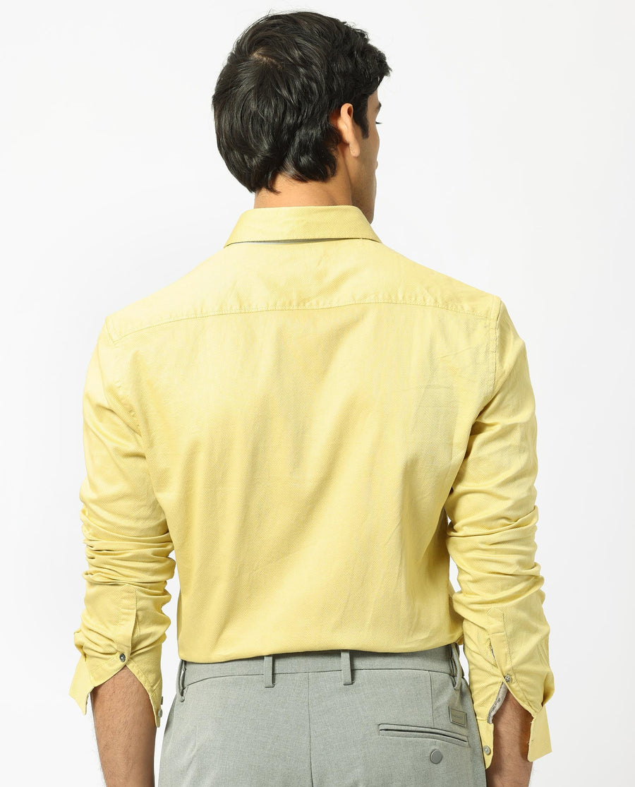 Rare Rabbit Men's Mond Yellow Cotton Plain Regular Fit Full Sleeve Collared Shirt