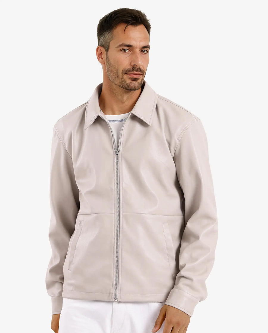 Rare Rabbit Men's Morat Beige Polyester Plain Relaxed Fit Full Sleeve Spread Collar Jacket