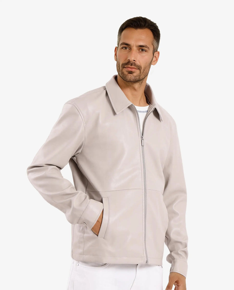 Rare Rabbit Men's Morat Beige Polyester Plain Relaxed Fit Full Sleeve Spread Collar Jacket