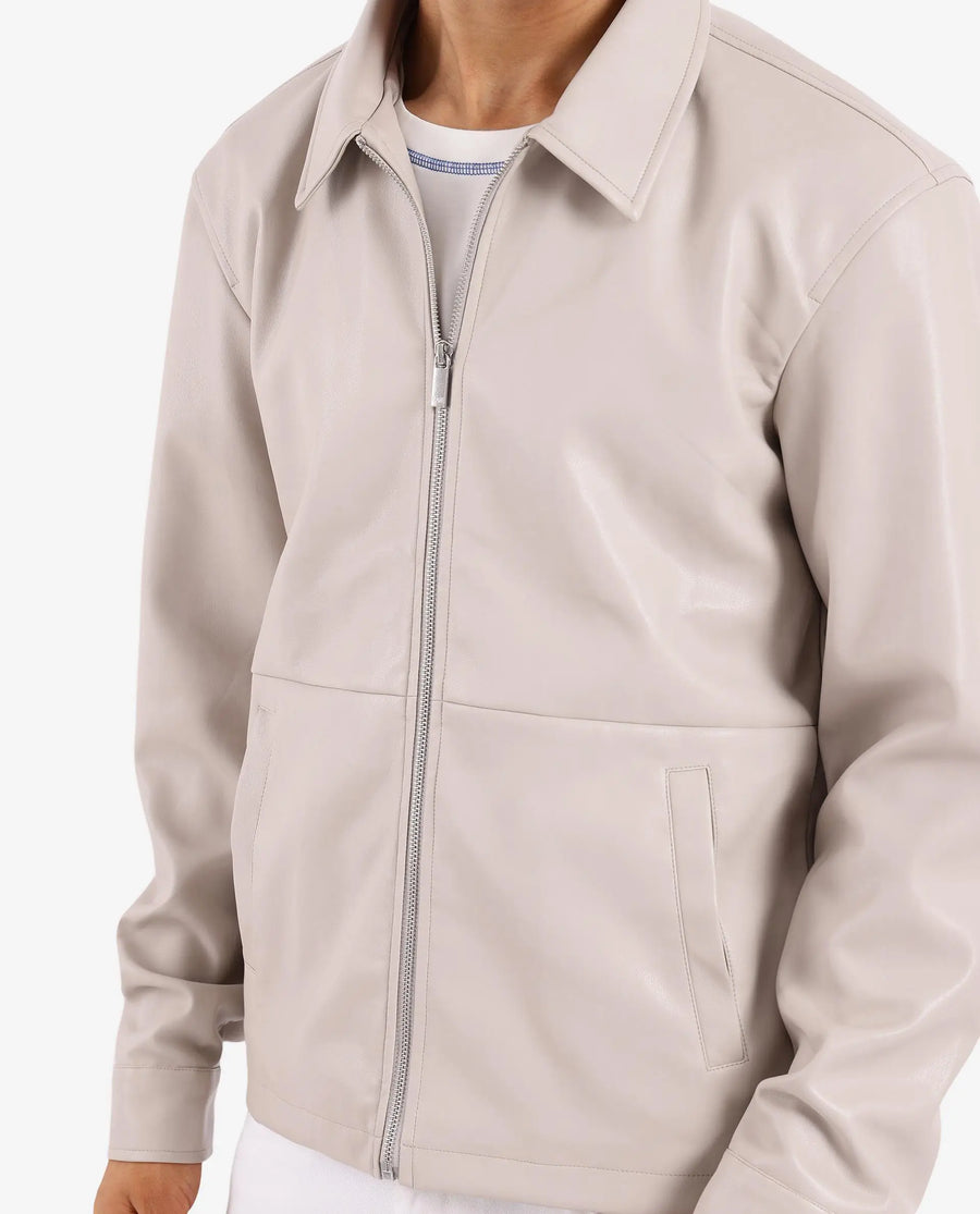 Rare Rabbit Men's Morat Beige Polyester Plain Relaxed Fit Full Sleeve Spread Collar Jacket