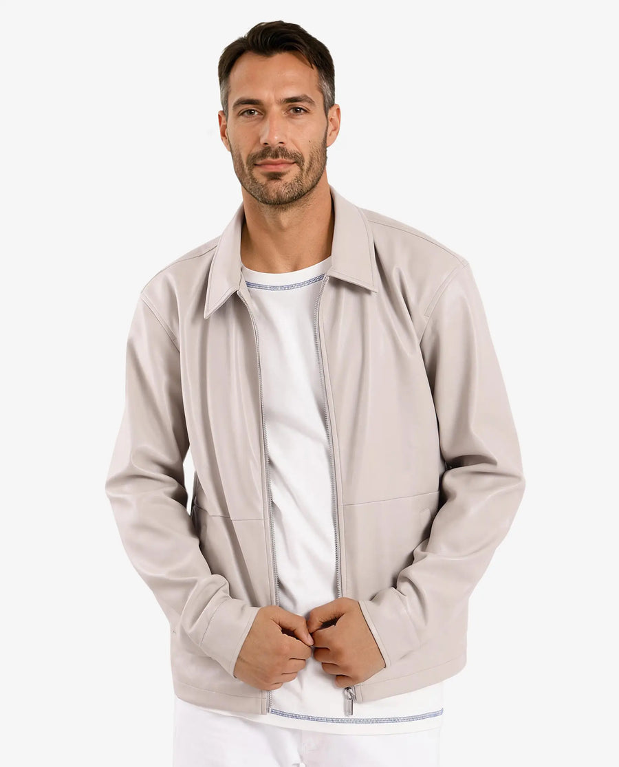 Rare Rabbit Men's Morat Beige Polyester Plain Relaxed Fit Full Sleeve Spread Collar Jacket