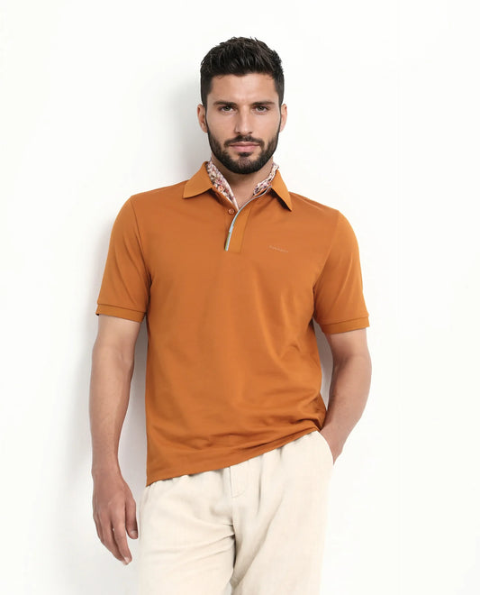 Rare Rabbit Men's Mor Rust Cotton Blend Plain Regular Fit Half Sleeve Polo