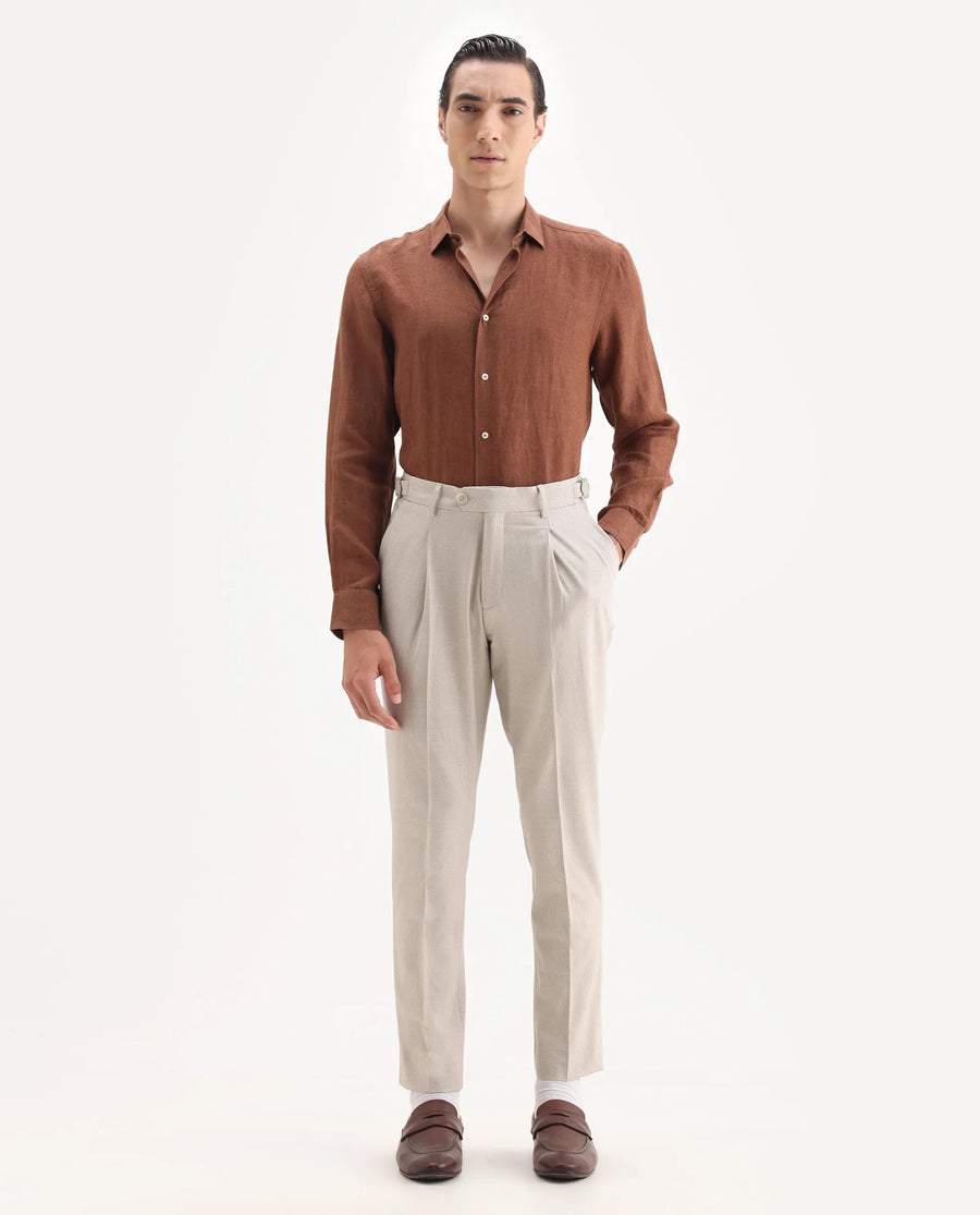Rare Rabbit Men's Morst Beige Polyester Blend Checked Print Relaxed Fit Trouser