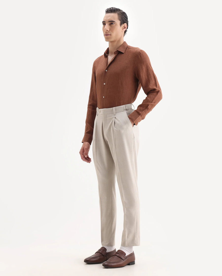 Rare Rabbit Men's Morst Beige Polyester Blend Checked Print Relaxed Fit Trouser