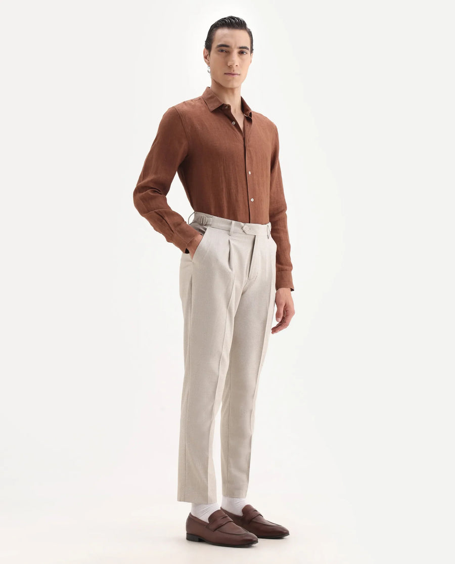 Rare Rabbit Men's Morst Beige Polyester Blend Checked Print Relaxed Fit Trouser