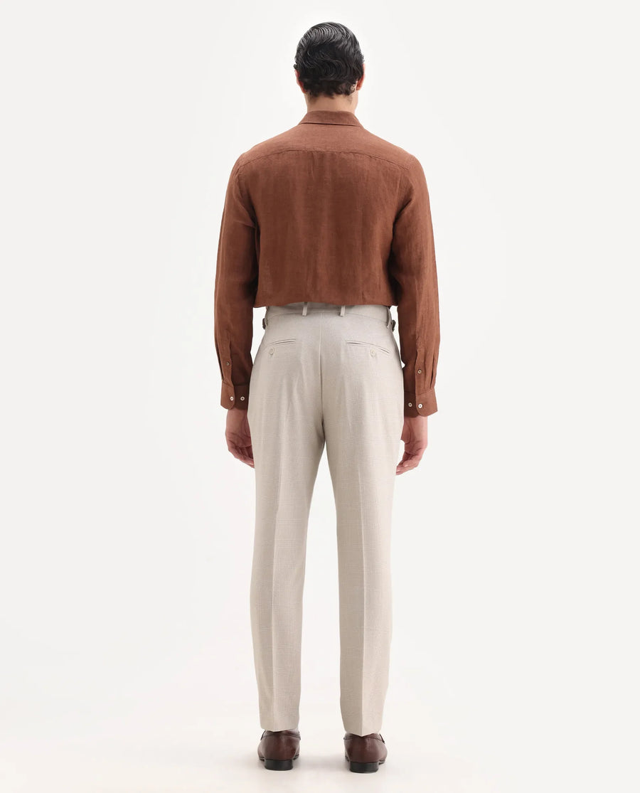 Rare Rabbit Men's Morst Beige Polyester Blend Checked Print Relaxed Fit Trouser