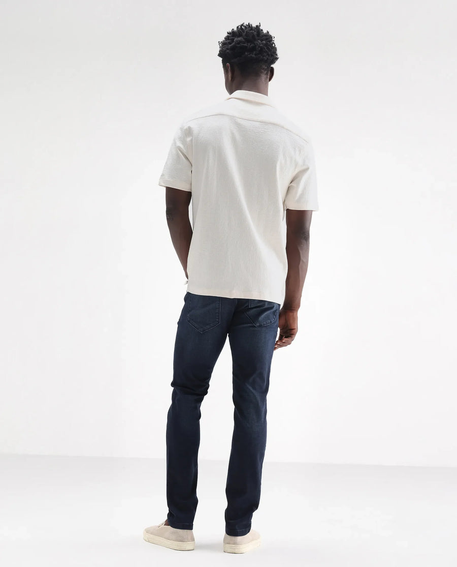 Rare Rabbit Men's Morvan Dark Blue Cotton Plain Hawk Slim Fit Jeans
