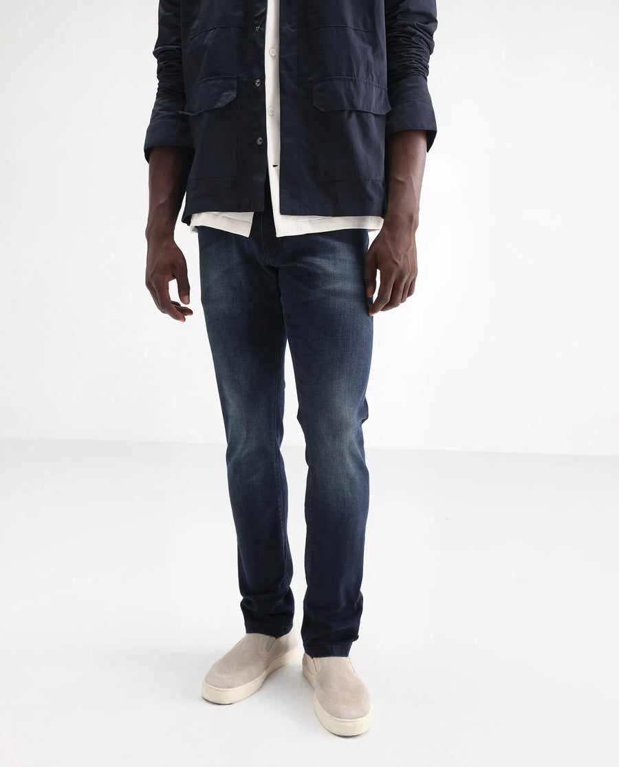 Rare Rabbit Men's Morvan Dark Blue Cotton Plain Hawk Slim Fit Jeans