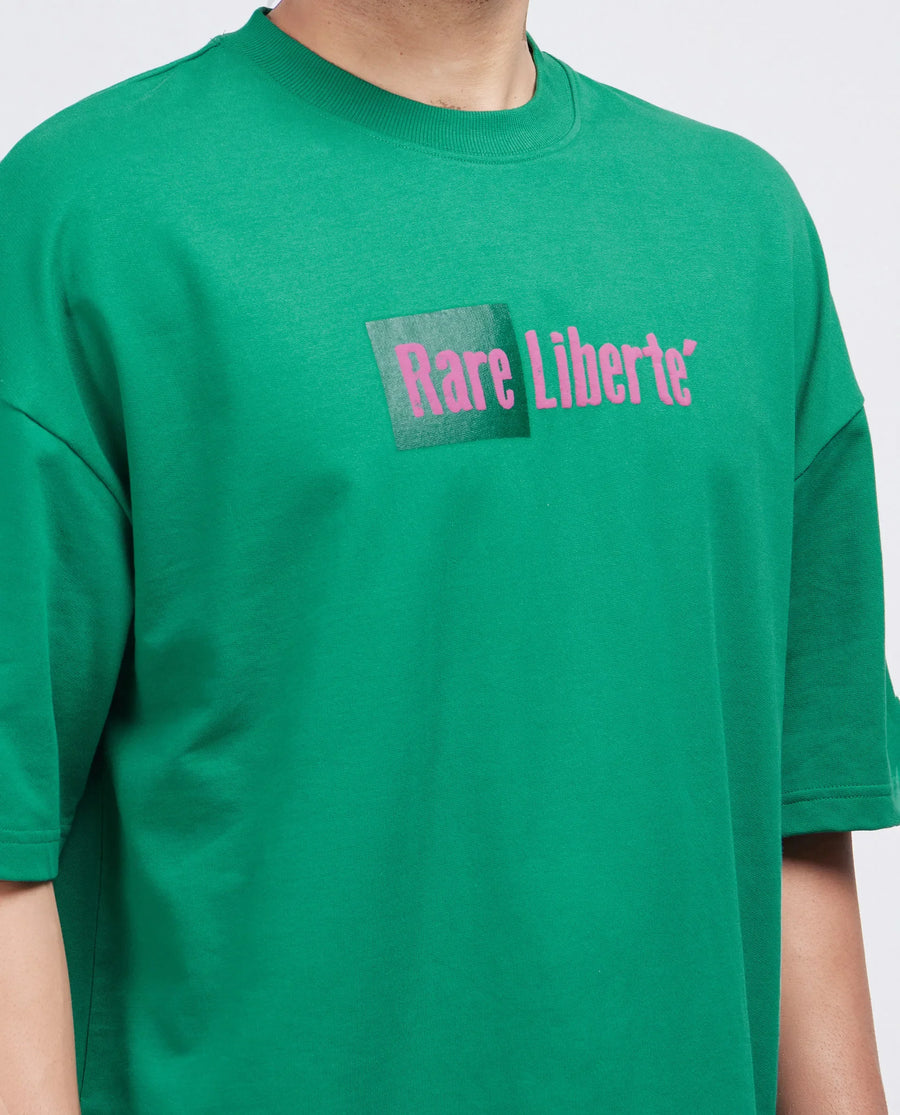 Rare Rabbit Men's Moshe Green Cotton Graphic Print Oversized Fit Half Sleeve Crew Neck T-Shirt