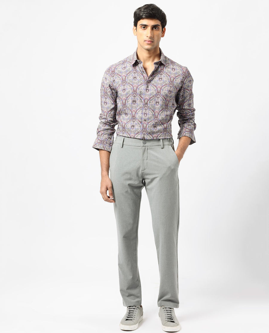 Rare Rabbit Men's Mosaic Purple Viscose Paisley Print Regular Fit Full Sleeve Collared Shirt