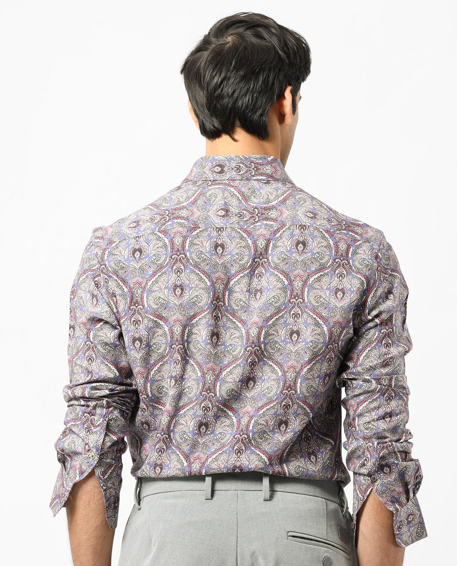 Rare Rabbit Men's Mosaic Purple Viscose Paisley Print Regular Fit Full Sleeve Collared Shirt
