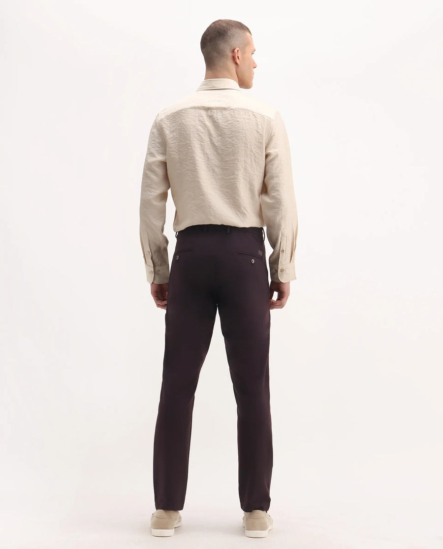 Rare Rabbit Men's Move-25 Maroon Polyester Blend Plain Regular Fit Trouser