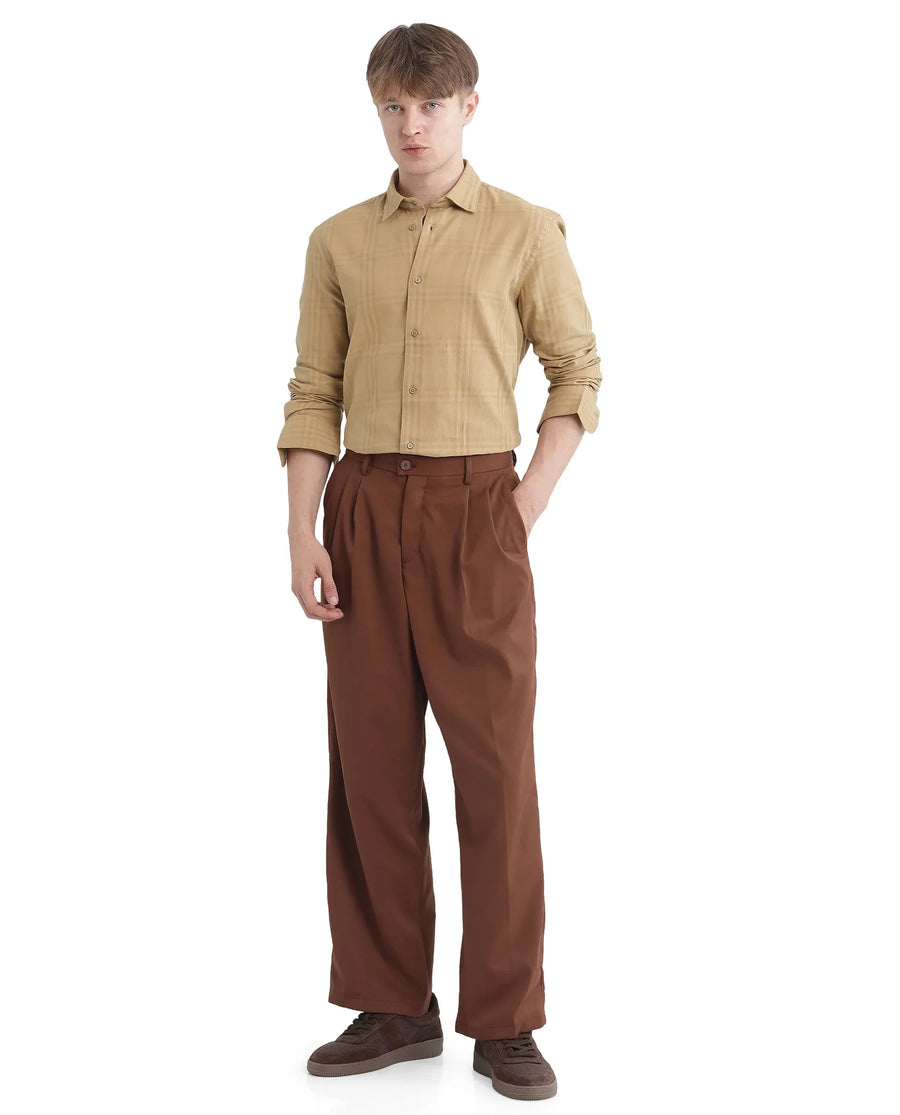 Rare Rabbit Men's Mucia Beige Cotton Checked Print Regular Fit Full Sleeve Collared Shirt