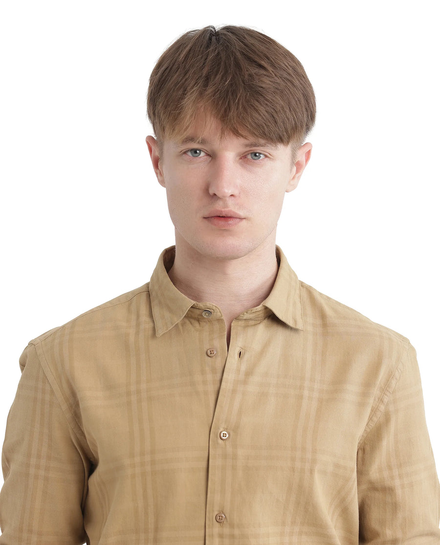 Rare Rabbit Men's Mucia Beige Cotton Checked Print Regular Fit Full Sleeve Collared Shirt