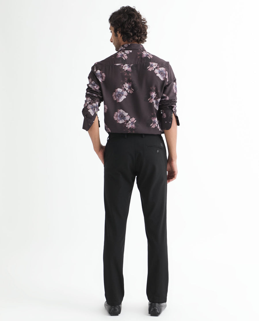 Rare Rabbit Men's Muds Brown Viscose Floral Print Regular Fit Full Sleeve Spread Collar Shirt