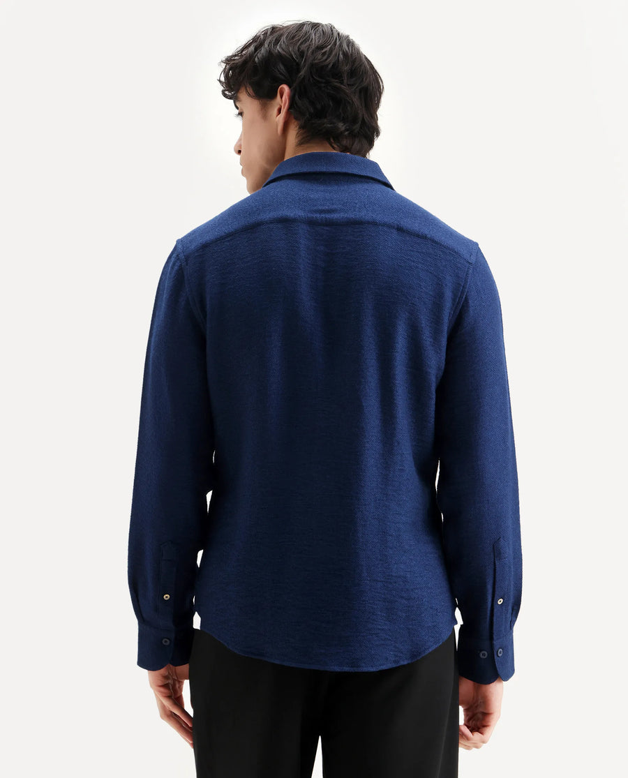 Rare Rabbit Men's Mulfir Blue Viscose Blend Fabric Collared Neck Regular Fit Plain Shirt