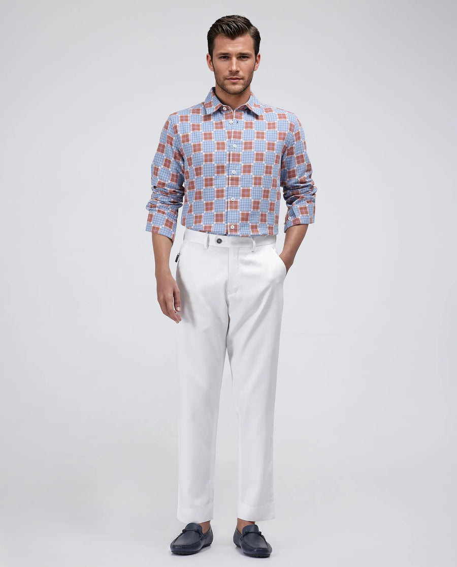 Rare Rabbit Men's Murcia Blue Cotton Checked Print Relaxed Fit Full Sleeve Collared Shirt