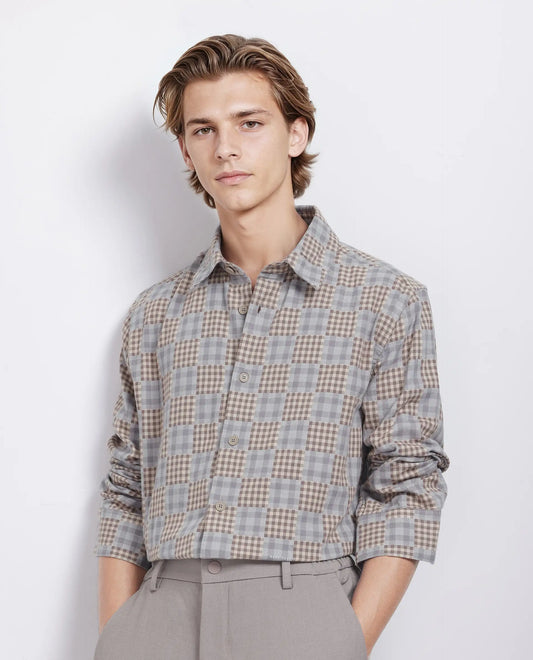 Rare Rabbit Men's Murcia Brown Cotton Checked Print Relaxed Fit Full Sleeve Collared Shirt
