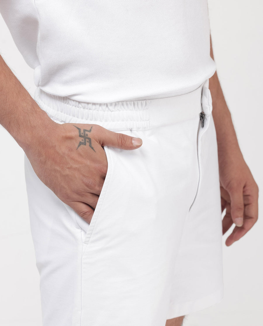 Rare Rabbit Men's Myka White Cotton Plain Relaxed Fit Shorts
