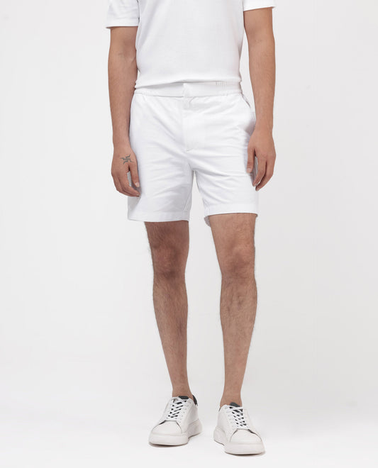 Rare Rabbit Men's Myka White Cotton Plain Relaxed Fit Shorts