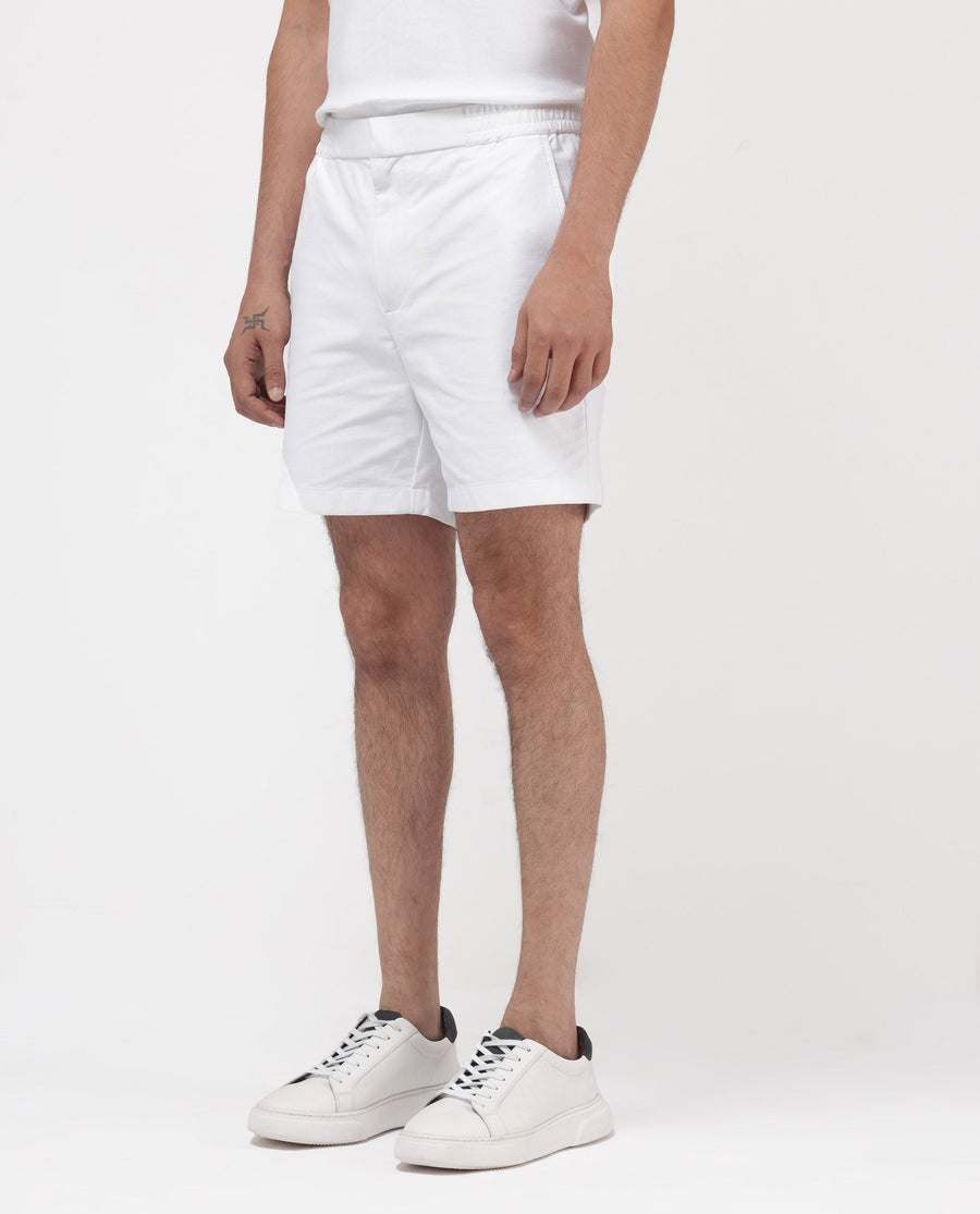 Rare Rabbit Men's Myka White Cotton Plain Relaxed Fit Shorts