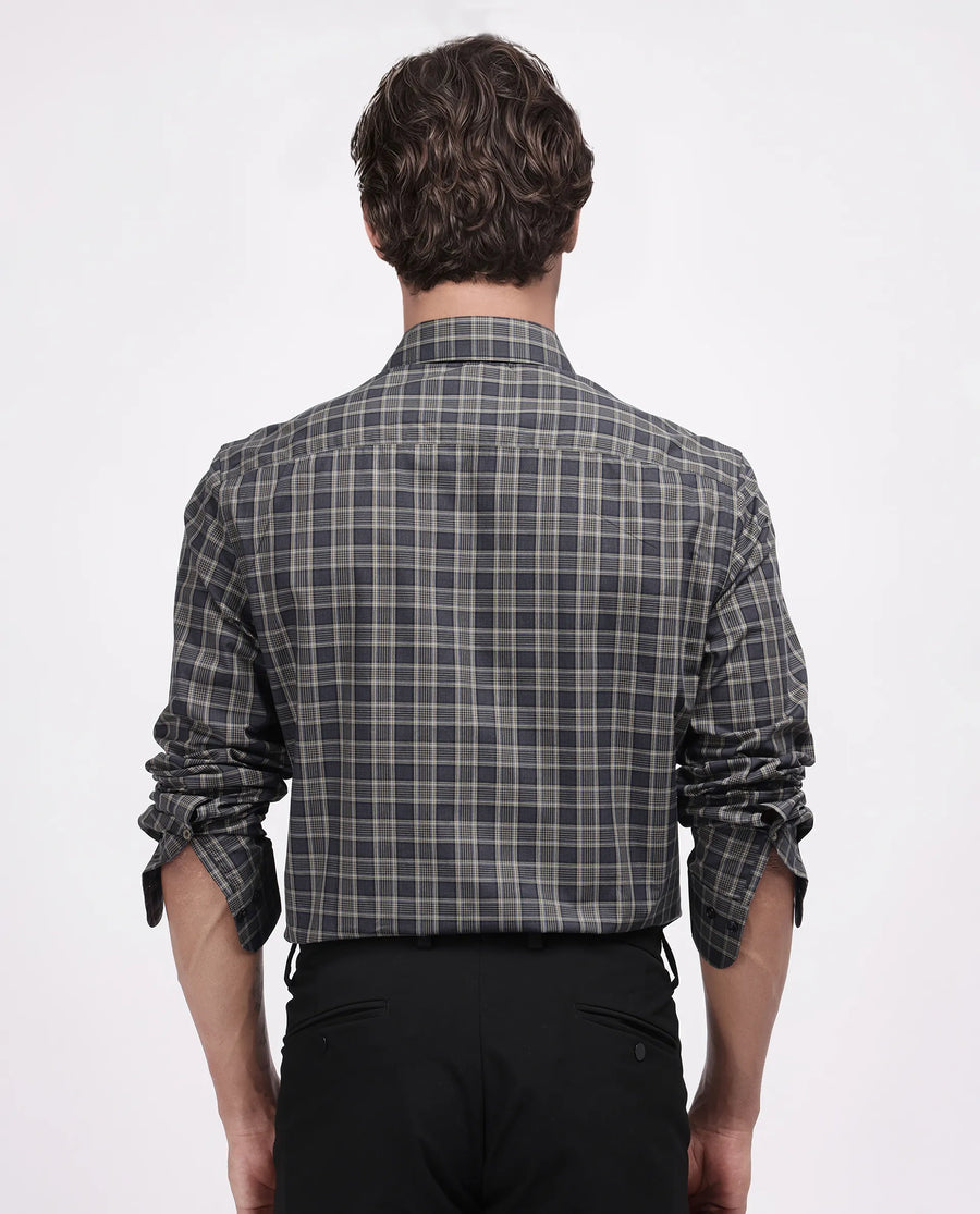 Rare Rabbit Men's Myro-2 Black Cotton Checked Print Regular Fit Full Sleeve Collared Shirt