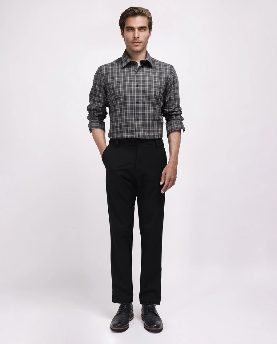 Rare Rabbit Men's Myro-2 Black Cotton Checked Print Regular Fit Full Sleeve Collared Shirt