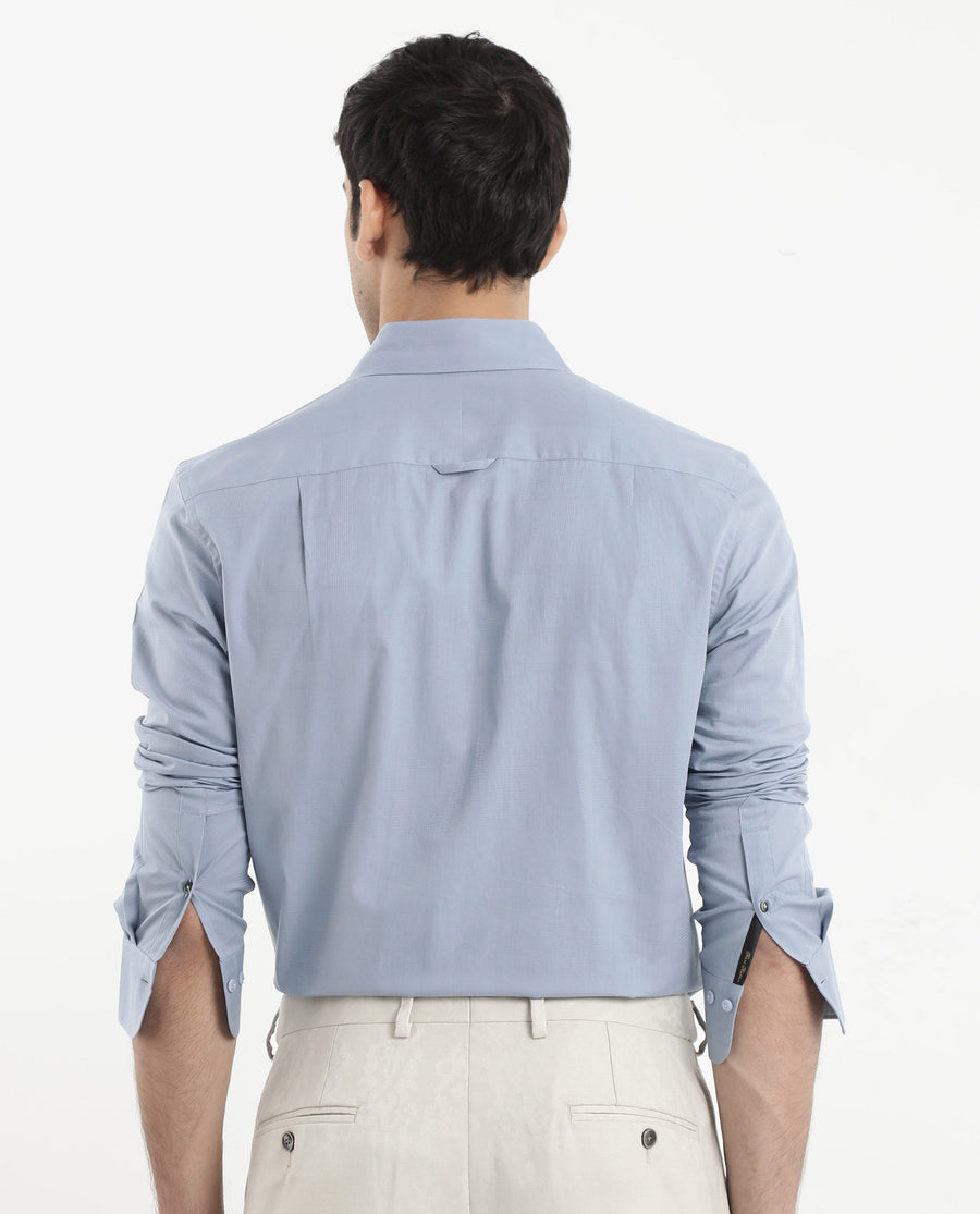 Rare Rabbit Men's Myte Light Blue Cotton Checked Print Regular Fit Full Sleeve Collared Shirt