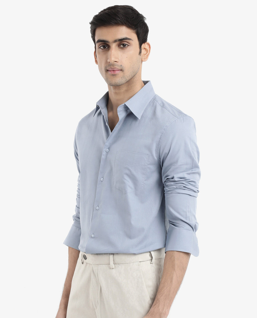 Rare Rabbit Men's Myte Light Blue Cotton Checked Print Regular Fit Full Sleeve Collared Shirt