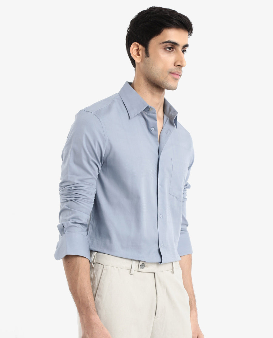 Rare Rabbit Men's Myte Light Blue Cotton Checked Print Regular Fit Full Sleeve Collared Shirt