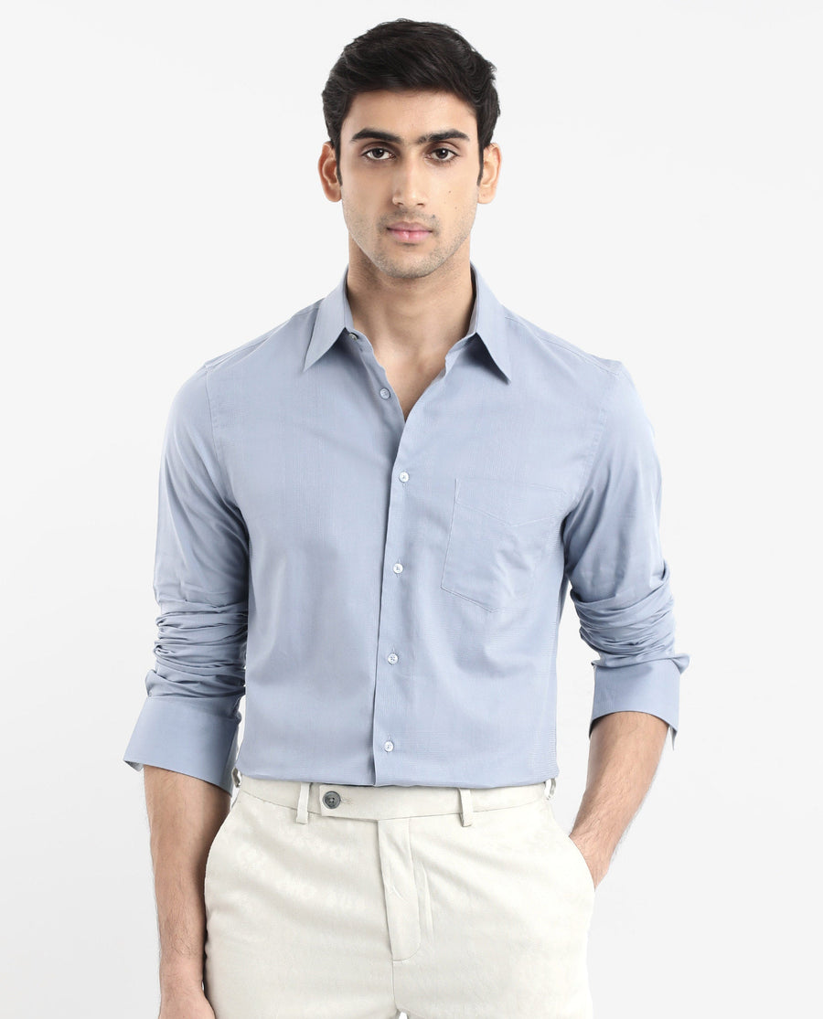 Rare Rabbit Men's Myte Light Blue Cotton Checked Print Regular Fit Full Sleeve Collared Shirt