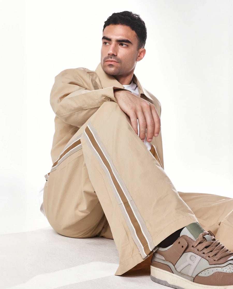 Rare Rabbit Men's Macon Beige Cotton Plain Baggy Fit Track Pant