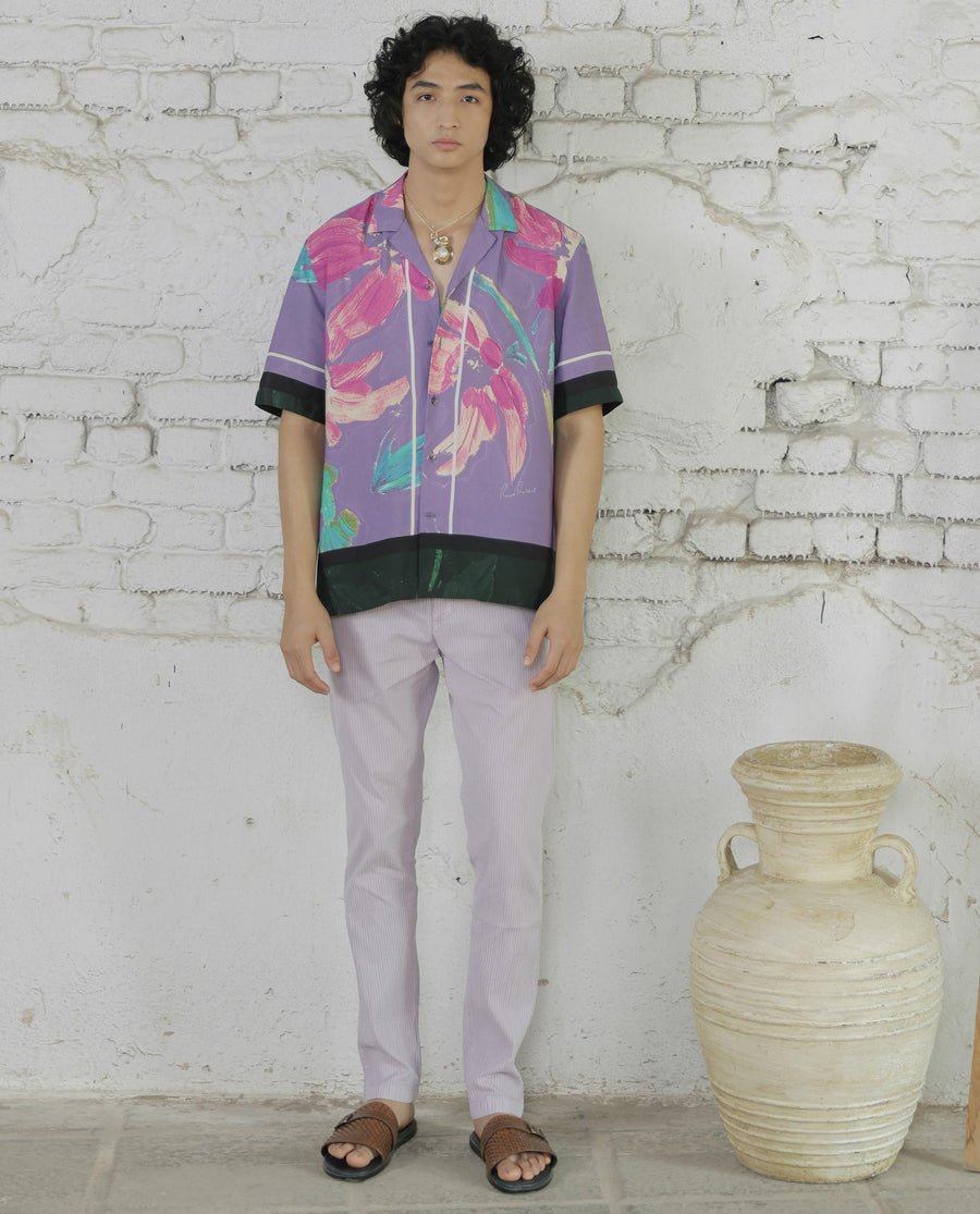 Rare Rabbit Men's Monter- Pink Cotton Striped Print Regular Fit Trouser